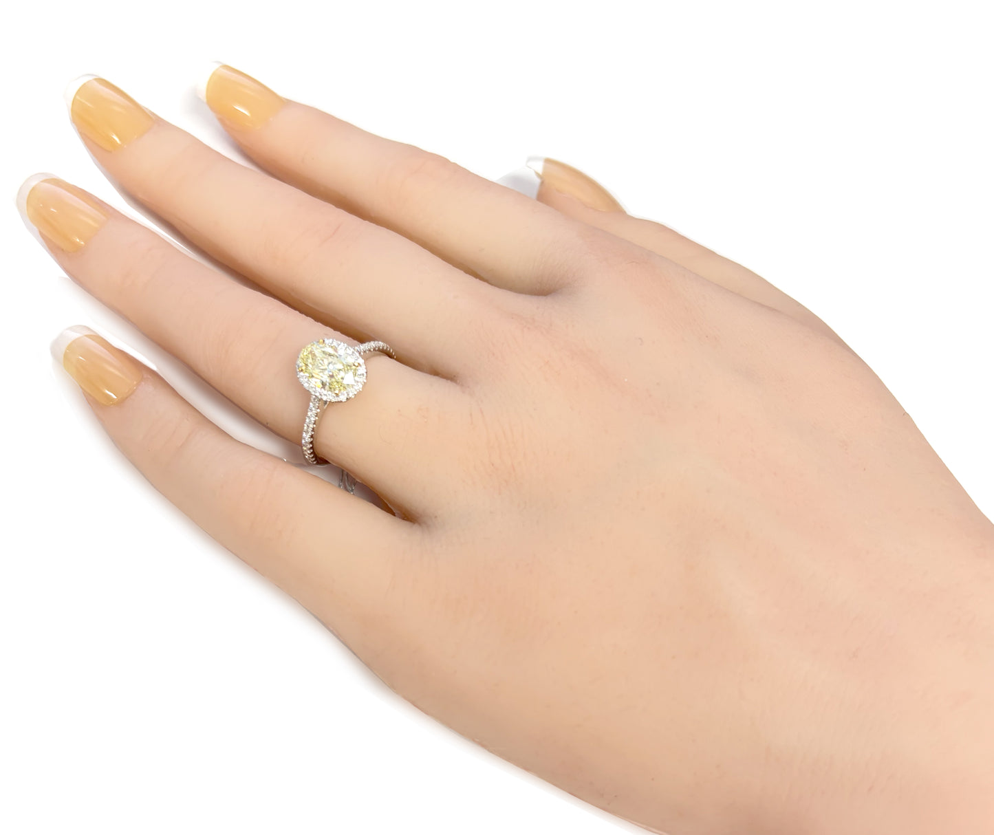 18K イエローダイヤモンドリング 1.448ct Light Yellow SI1 オーバル