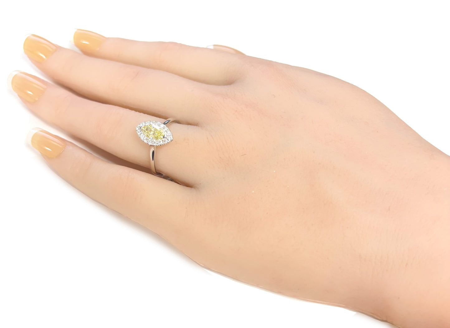 18K イエローダイヤモンドリング 0.844ct Fancy Yellow SI2 マーキス
