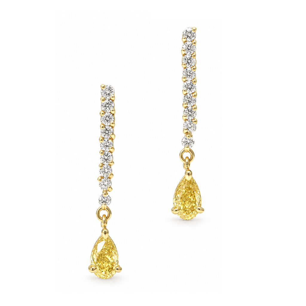 18KYG Fancy Yellow Natural Diamond Earrings 0.484ct Pear Cut