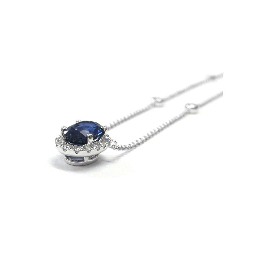 18K Oval Blue Sapphire Diamond Pendant - 1.004ct