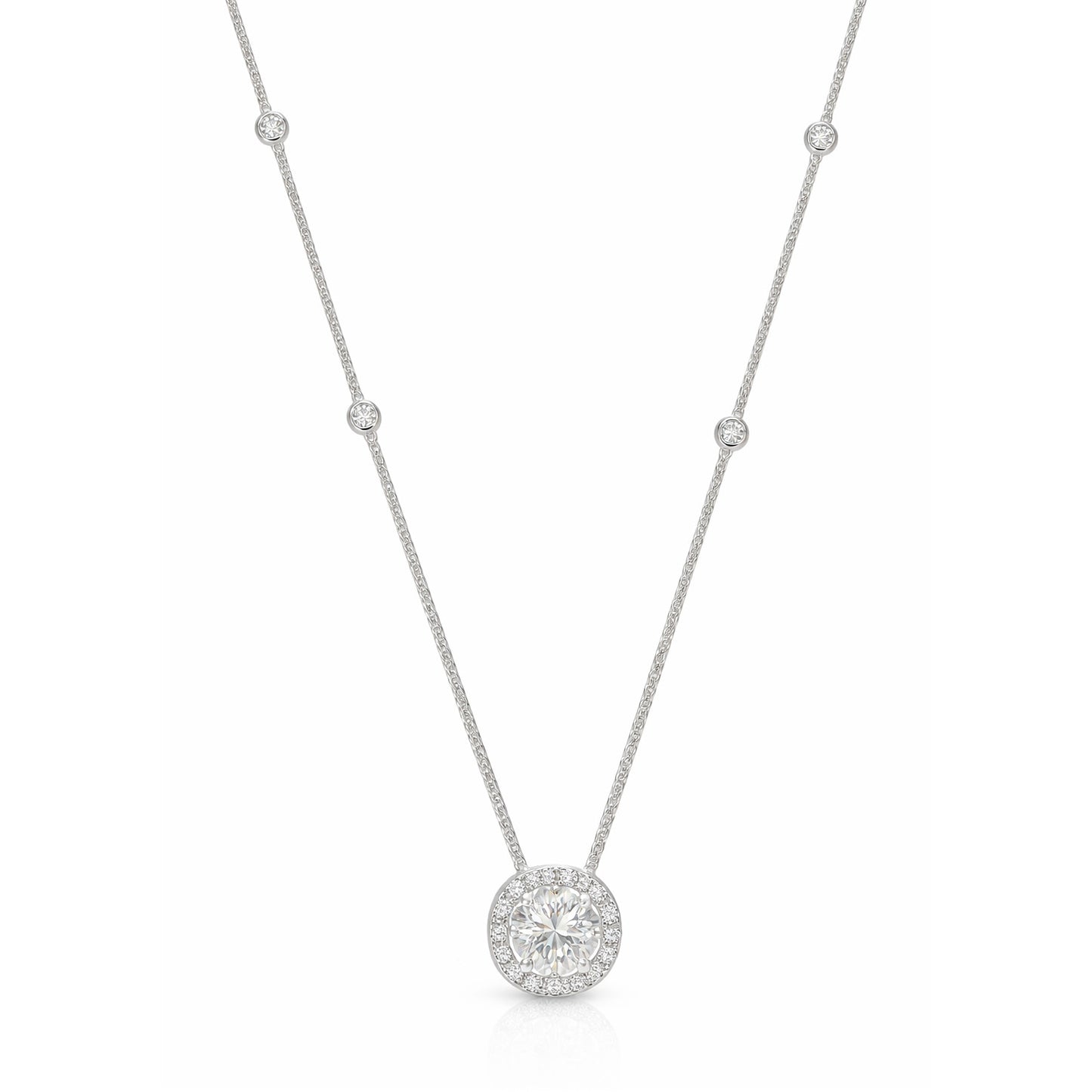 18K Round Near Colorless Diamond Pendant Necklace - 1.094ct