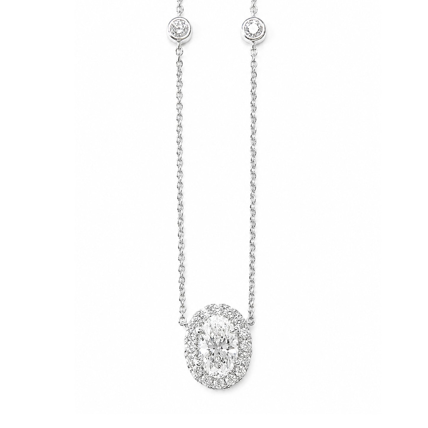 18KWG 無色F 天然ダイヤモンドネックレス 0.522ct オーバルカット
