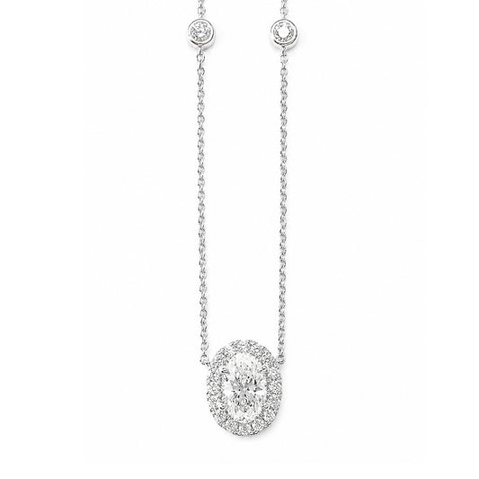 18KWG 無色F 天然ダイヤモンドネックレス 0.522ct オーバルカット