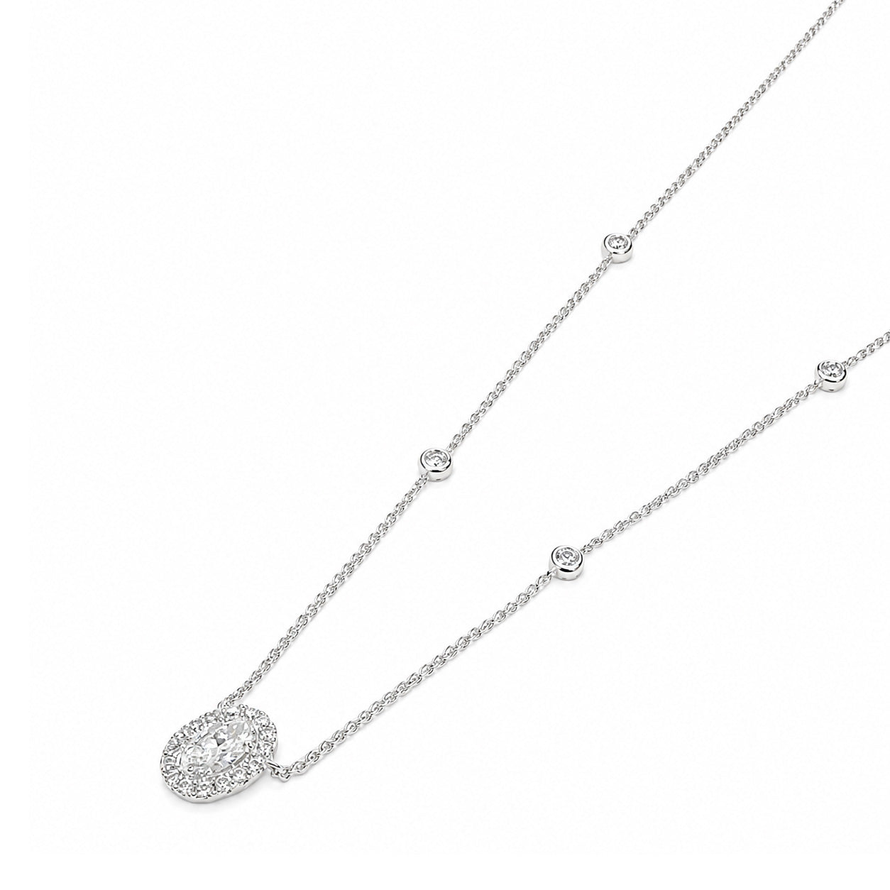 18KWG 無色F 天然ダイヤモンドネックレス 0.522ct オーバルカット