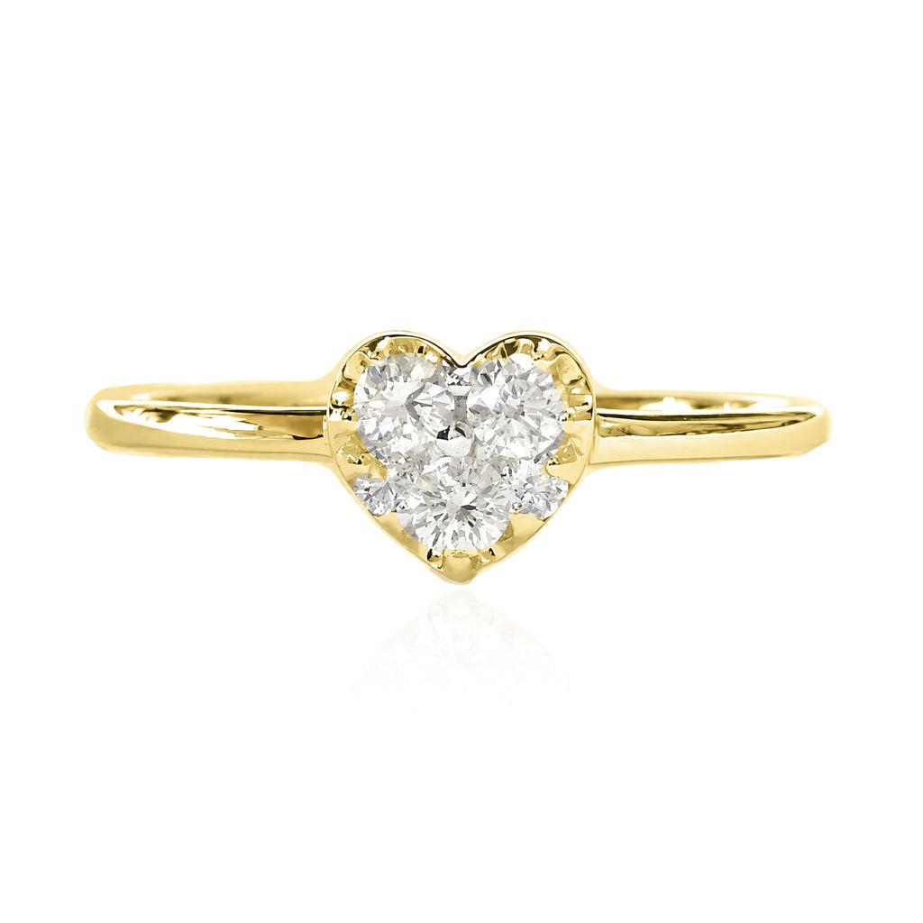 18KYG ほぼ無色G-H 天然ダイヤモンドリング 0.15ct ラウンドカット ハート形状