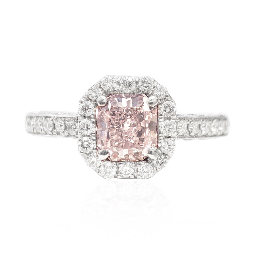 PT900 ピンクダイヤモンドリング 1.213ct Fancy Orangy Pink SI2 