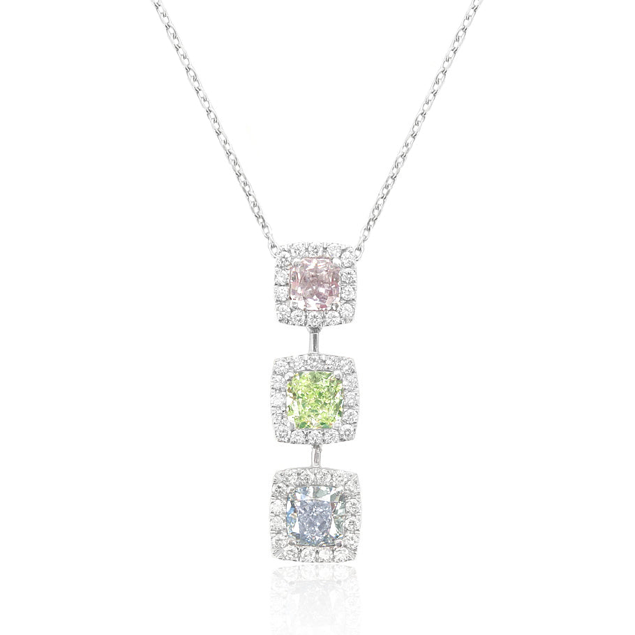 グリーンダイアモンドネックレス クッション 3色 ピンクとグリーンとブルー 1.557ct VS1&SI2 画像