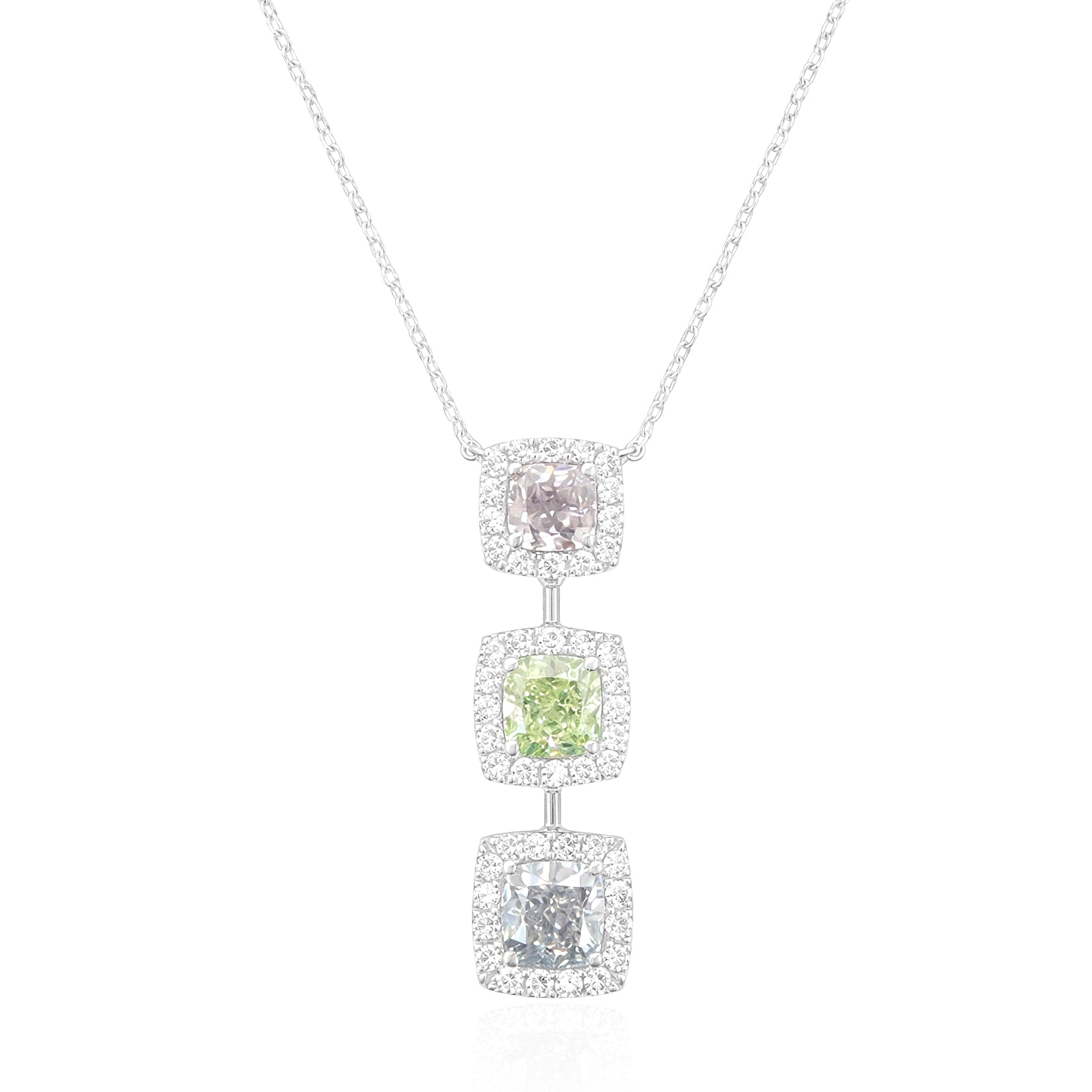 Green Diamond Necklace Ura Cushion 3色 ピンクとグリーンとブルー 1.557ct VS1&SI2