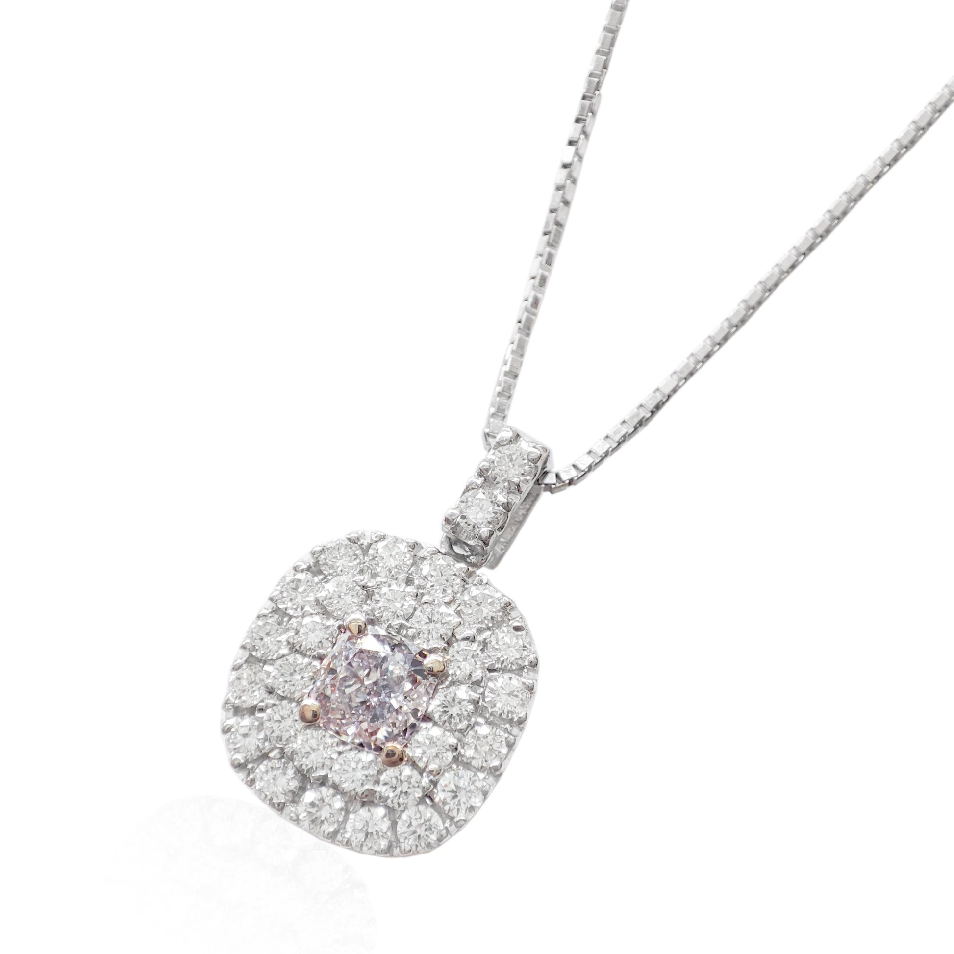 ピンクダイヤモンドネックレス クッション 0.71ct VS2 横画像