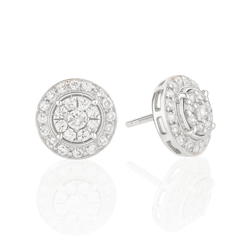 18K White Gold Natural Diamond Halo Earrings Adjustable Design - 1.16ct