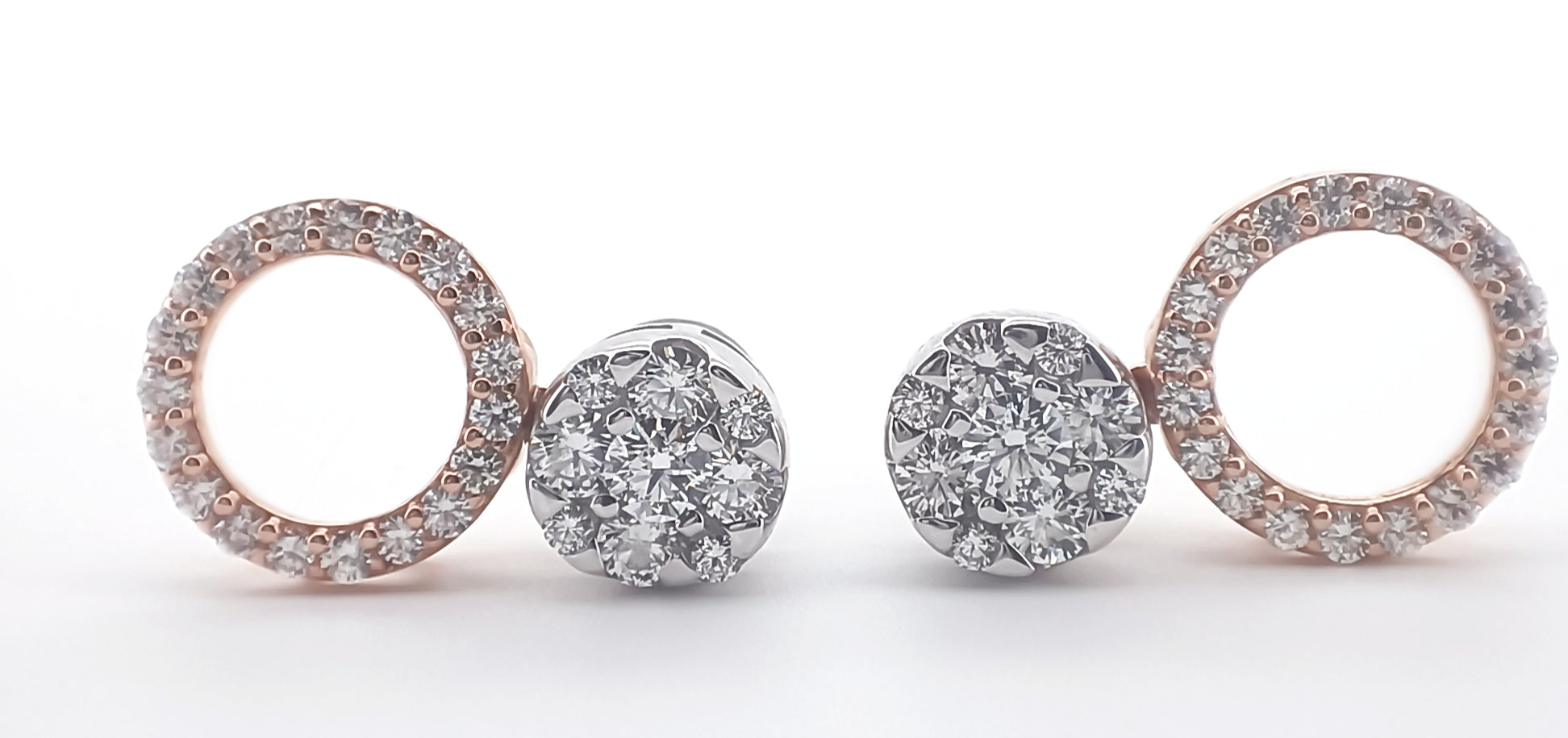 無色ラウンドダイヤモンド ピアス - 1.14ct ローズゴールド 脇石調整可能 拡大画像