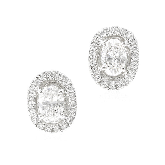 18KWG ほぼ無色F-G 天然ダイヤモンドピアス 0.888ct オーバルカット