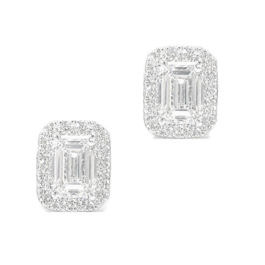 18KWG 無色D-E 天然ダイヤモンドピアス 1.223ct エメラルドカット