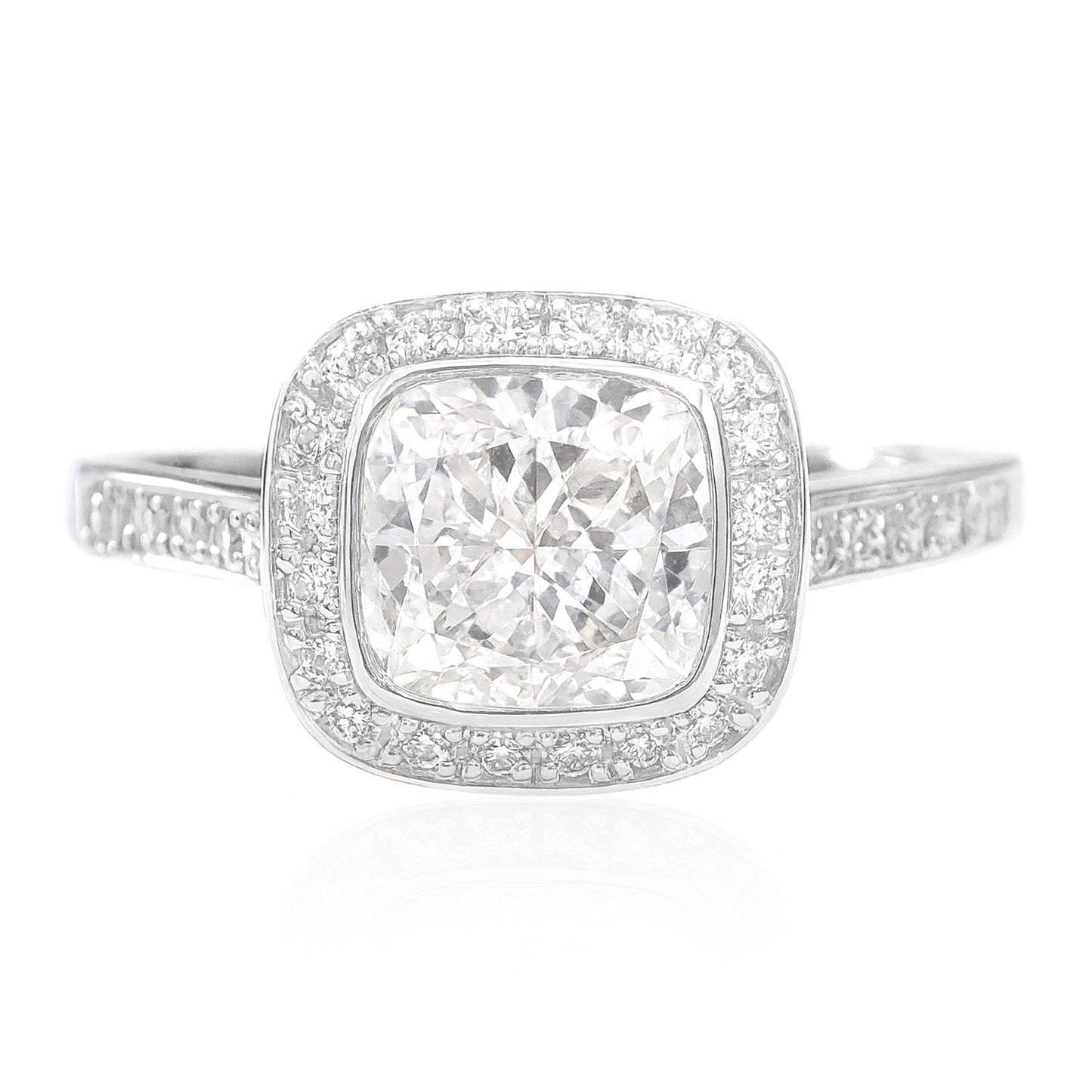 PT900 無色E ダイヤモンドリング クッション 1.25ct VVS2