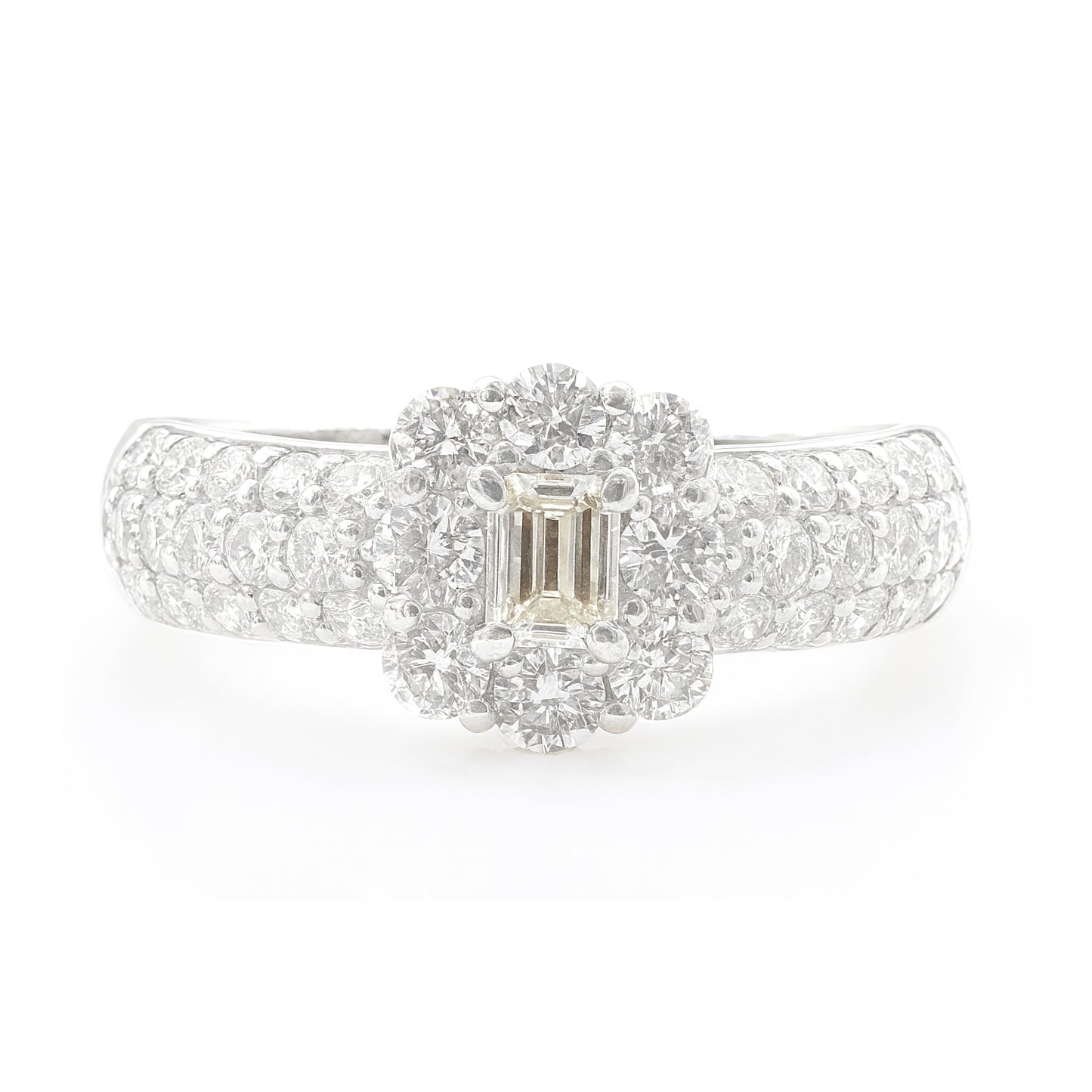 PT900 花柄 イエローダイヤモンドリング 1ct エメラルドカット