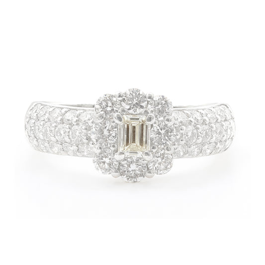 PT900 花柄 イエローダイヤモンドリング 1ct エメラルドカット