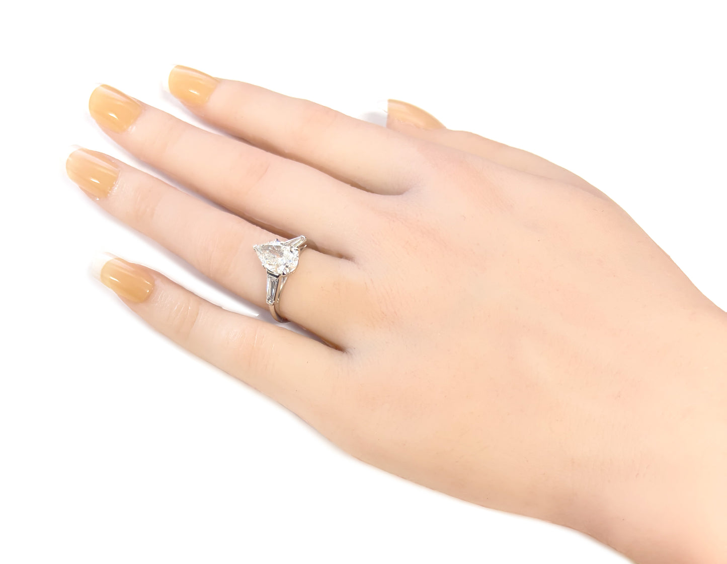 Pear Colorless Diamond Ring (Baguette side diamonds) - 2.214ct