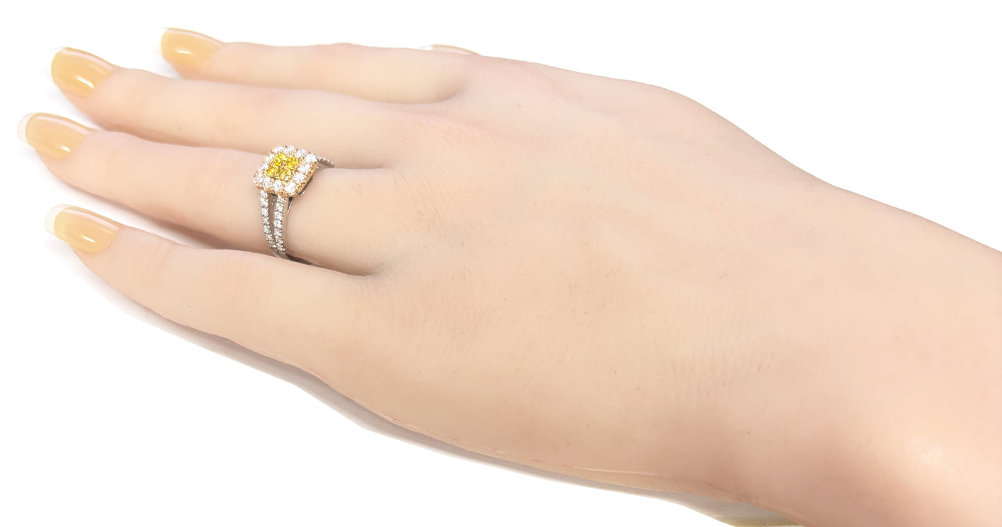 PT900 Intense Yellow Diamond Ring Round cut - 0.84ct 