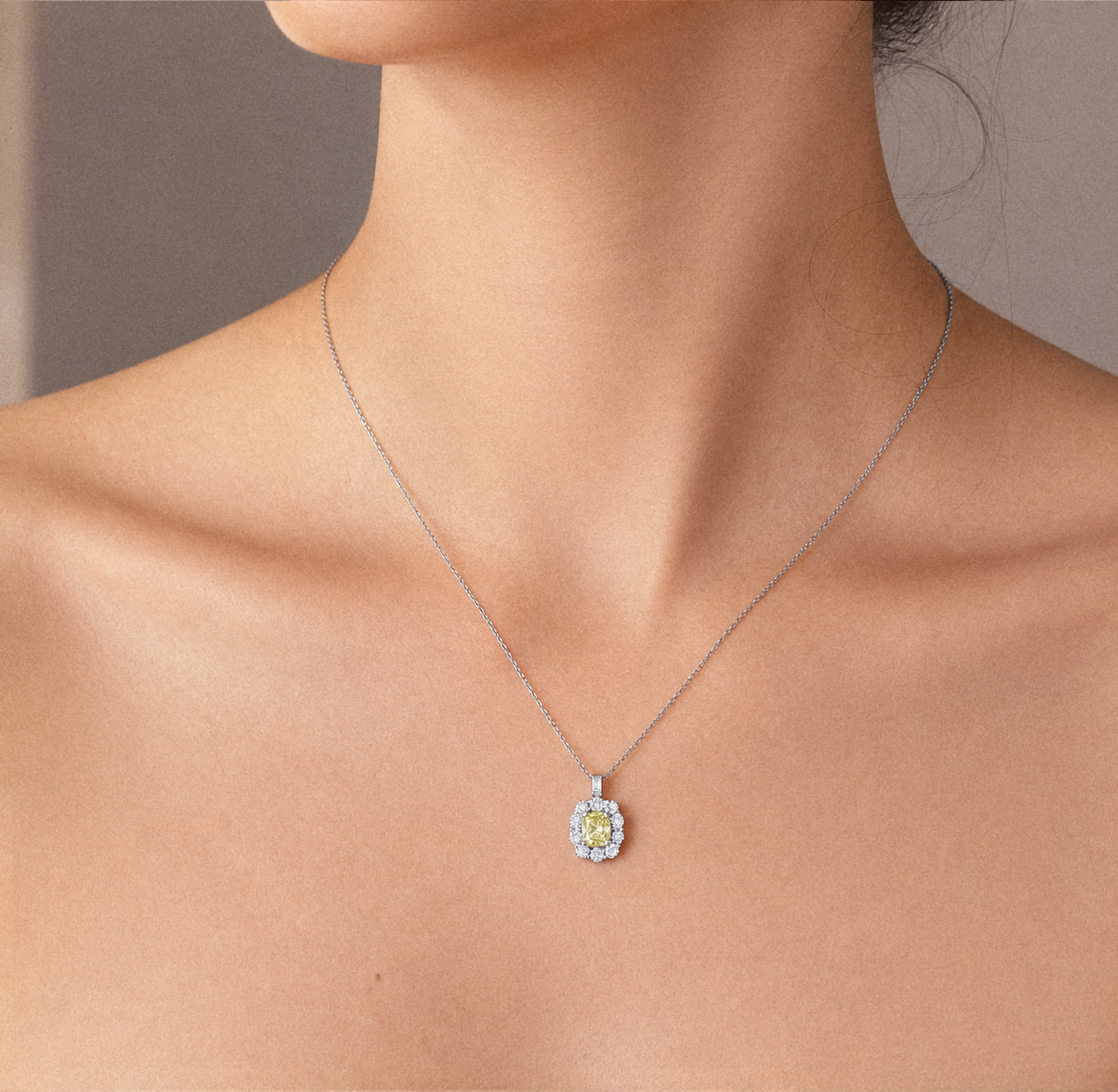 PT950/850 Cushion Fancy Yellow Natural Diamond Pendant Necklace - 1.865ct