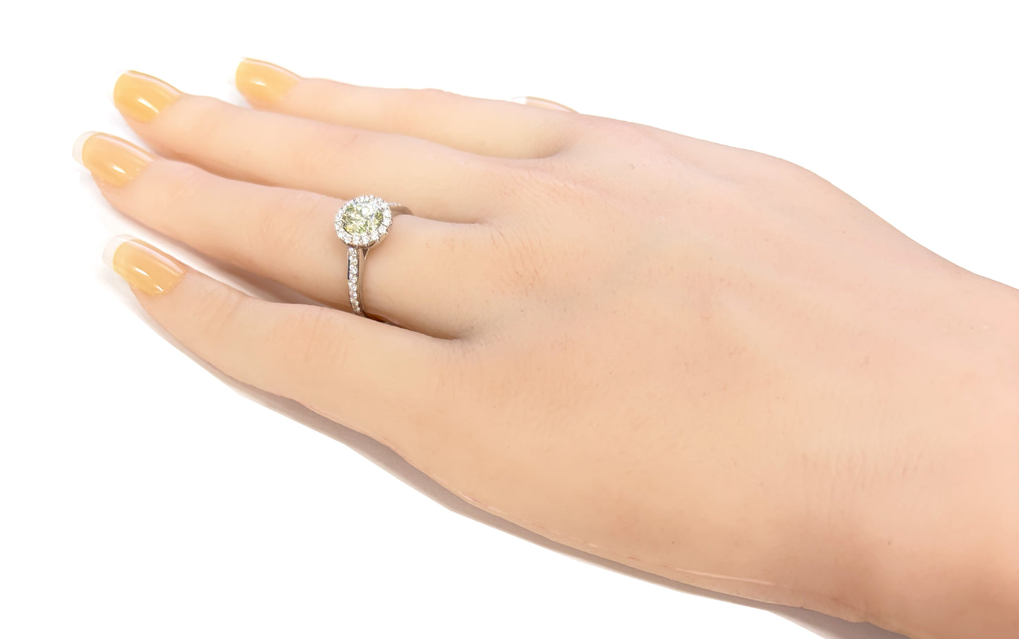 Mael Round Light Greenish Yellow Diamond Ring - 1.338ct 