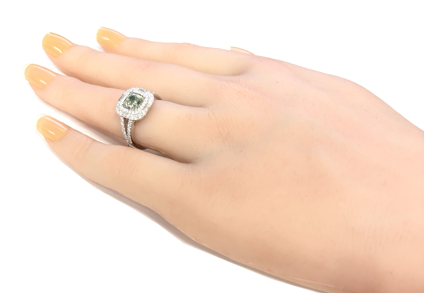 PT900 グリーンダイヤモンド リング 1.809ct Fancy Light Gray Green SI2 ラディアント