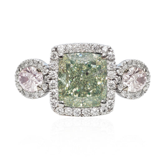 Mael Cushion Fancy Green Diamond Ring - 3.237ct