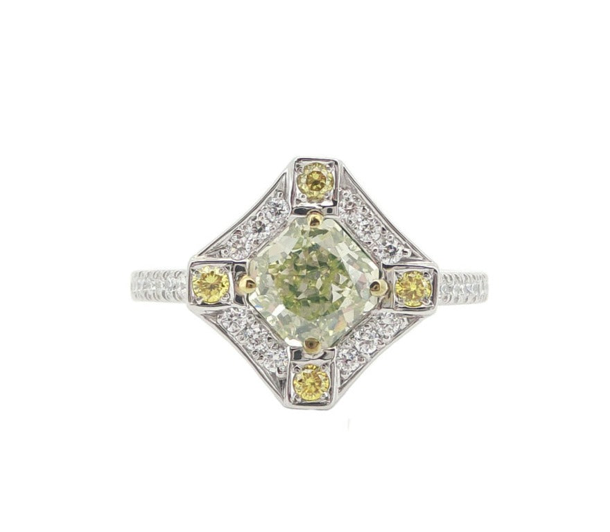 Mael グリーンイエロー オクタゴン カット ダイヤモンド リング 1.442ct 天然 VVS2 CGL リング画像