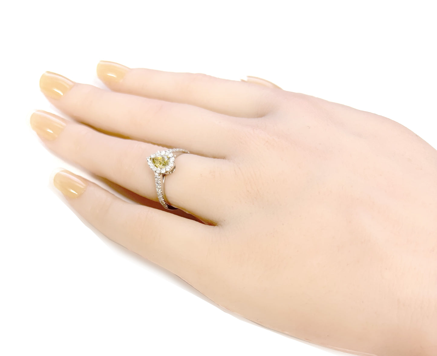 PT900 イエローダイヤモンドリング 0.85ct SI2 Fancy Brown Greenish Yellow ペア