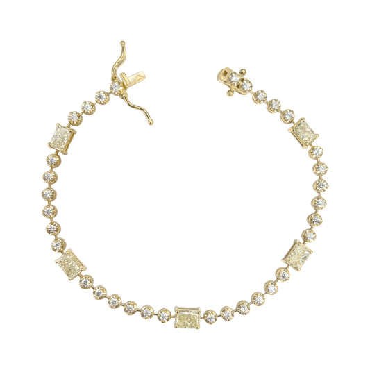 18K ダイヤモンドテニスブレスレット ラウンド・エメラルドカット 3.86ct GGS鑑定書 画像