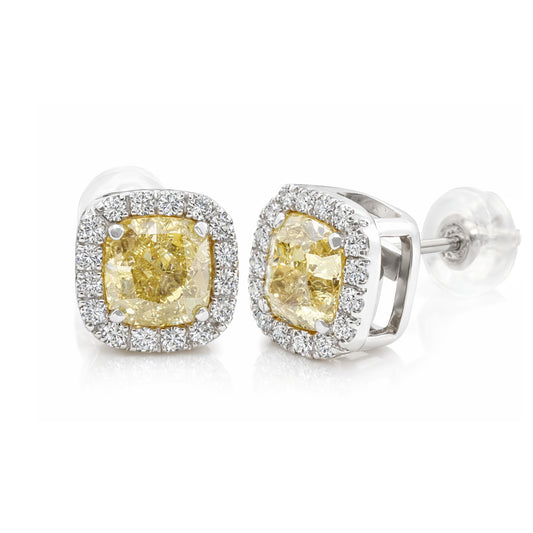PT900 イエローダイヤモンドイヤリング 2.281ct Fancy Yellow SI2 クッション