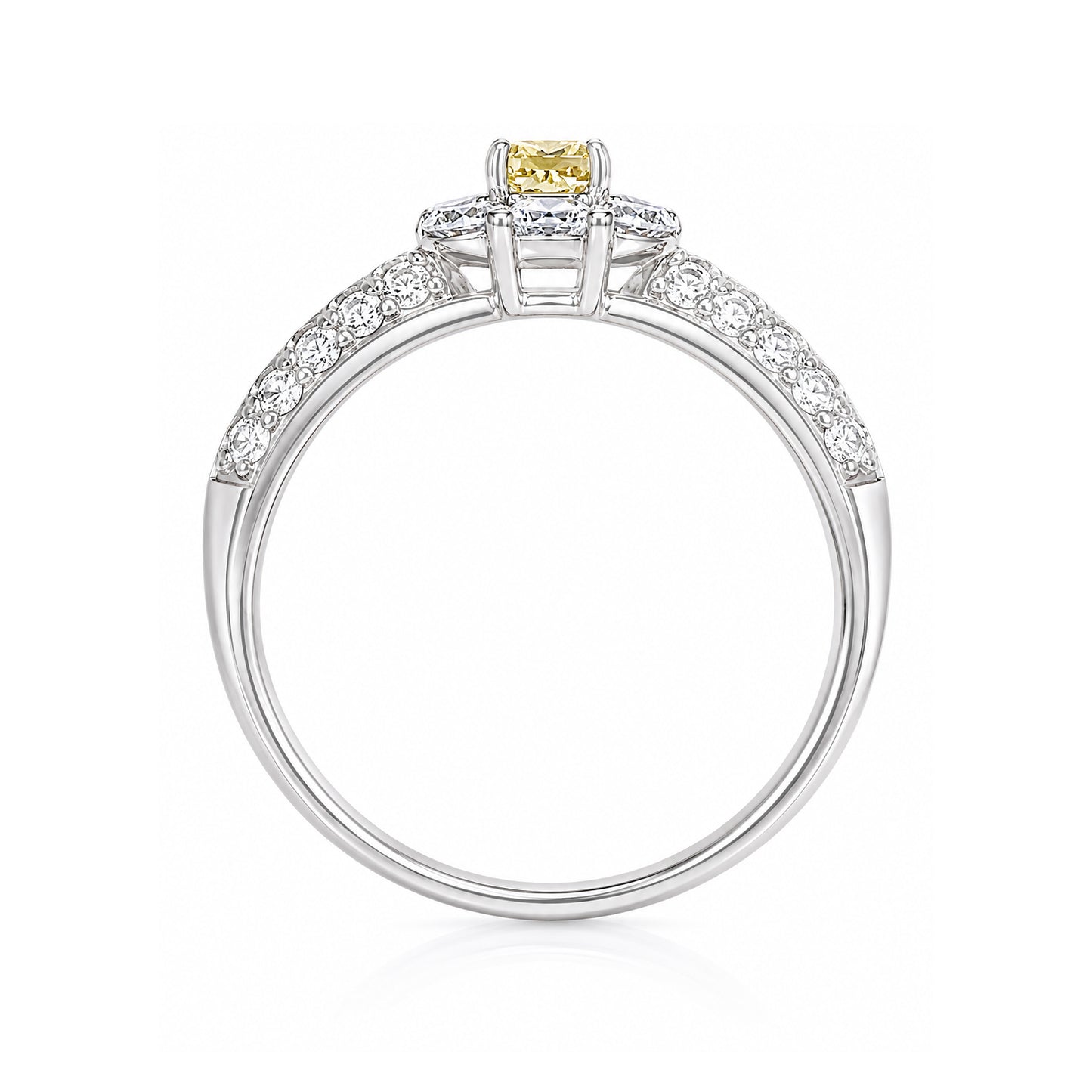 PT900 Floral Design Yellow Diamond Ring 1ct Emerald cut