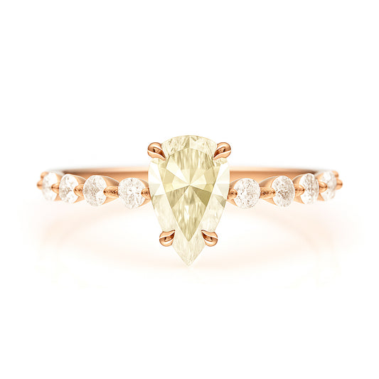 18KP フェイントイエローダイヤモンドリング ペアカット - 1.036ct