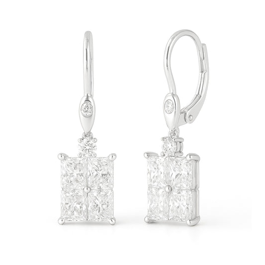 PT900/14K ダイヤモンドイヤリング ラディアント - 2.28ct