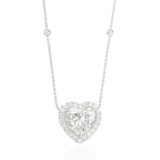 18K ほぼ無色 ダイヤモンド ハート ペンダント ネックレス - 2.085ct