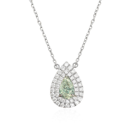 Mael Fancy Light Green Yellow Pear Diamond Necklace - 0.775ct