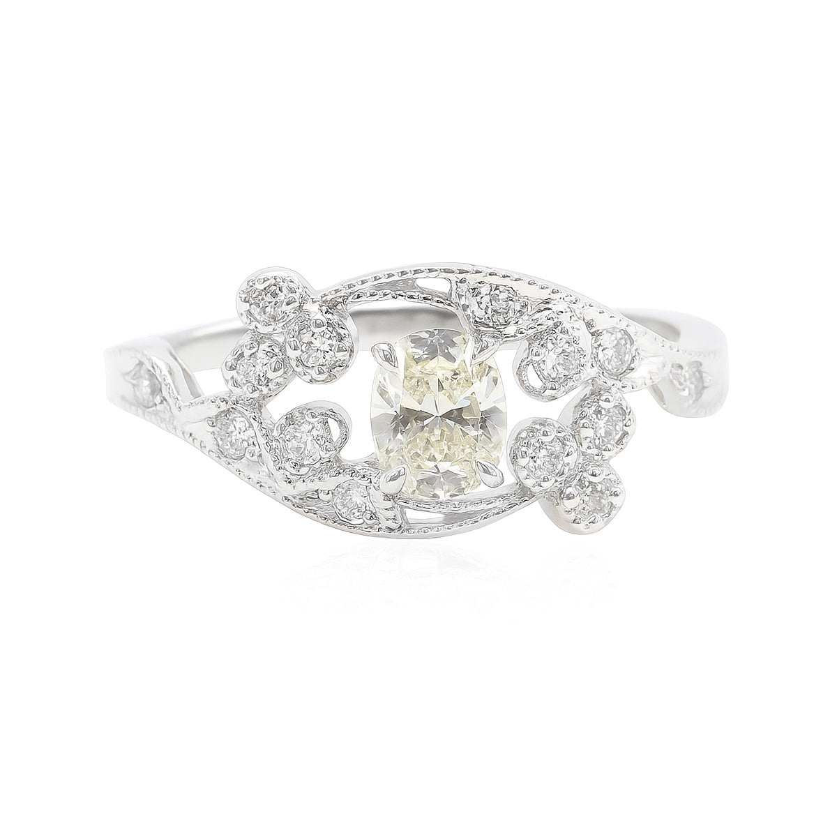 PT900 イエローダイヤモンドリング 0.586ct Faint Yellow VVS2 ラウンド