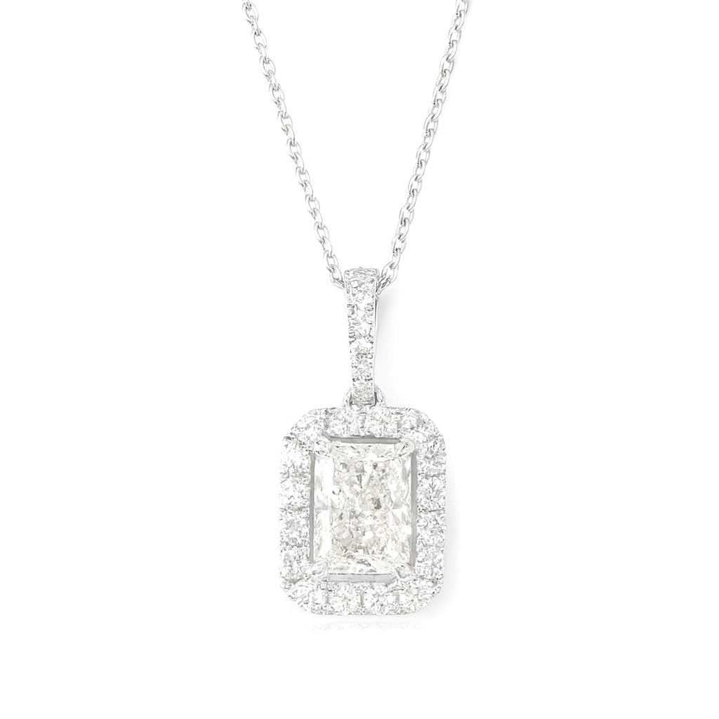18K Near Colorless Diamond Radiant-cut Pendant Necklace - 1.192ct