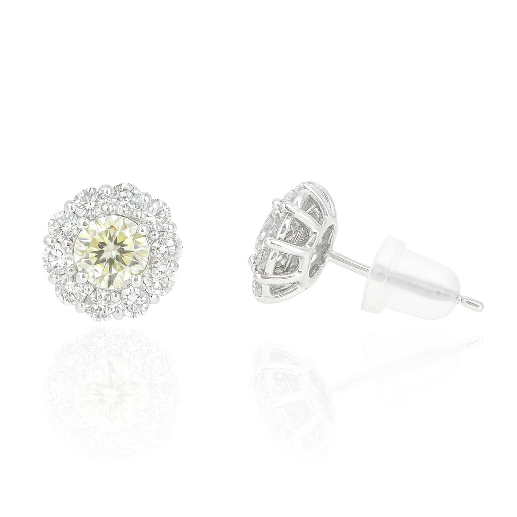 PT950 Round Yellow Diamond Earrings - 1.1ct