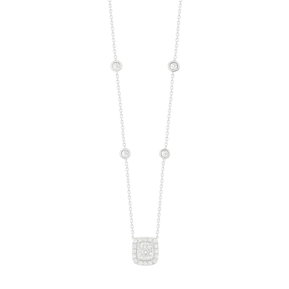 18K Near Colorless Diamond Pendant Cushion Necklace - 1.06ct
