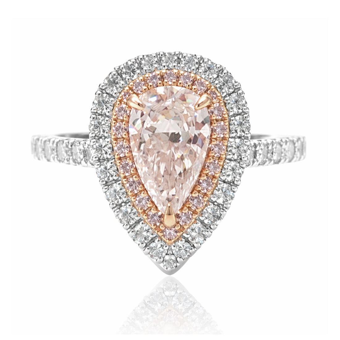 18KWG ピンクダイヤモンドリング 1.155ct Light Orangy Pink SI1 ペア