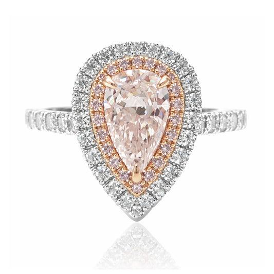 18KWG ピンクダイヤモンドリング 1.155ct Light Orangy Pink SI1 ペア