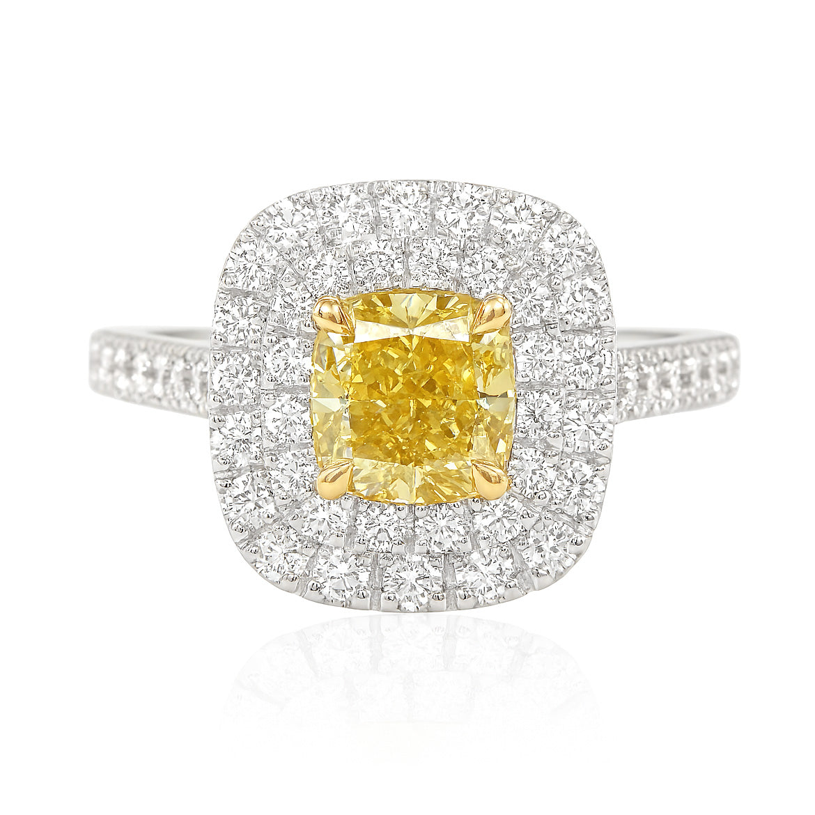 PT900 イエローダイヤモンドリング 0.954ct Fancy Yellow I1 クッション