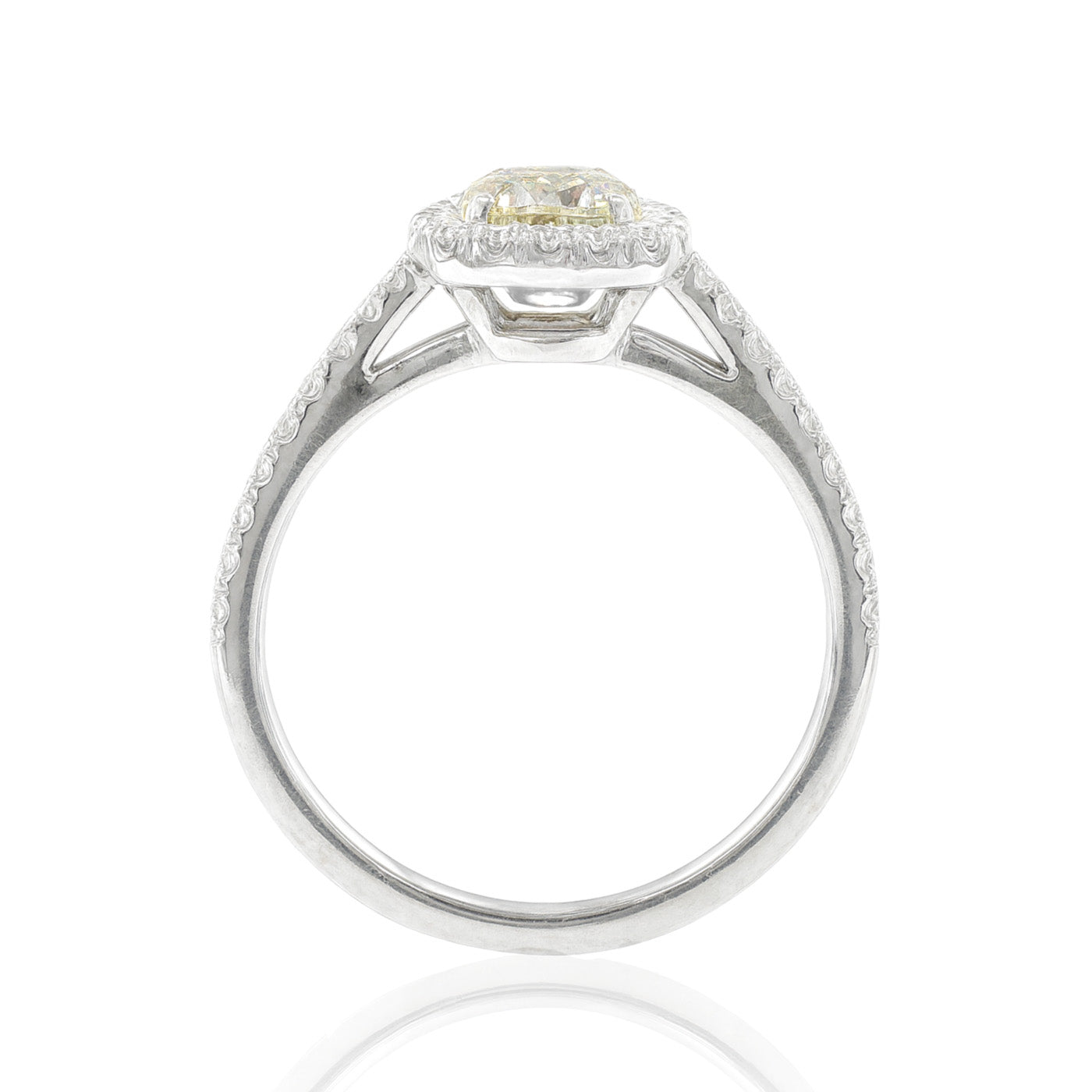 18KWG Cushion Fancy Green Yellow Diamond Ring - 0.97ct