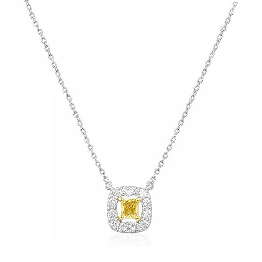 PT900/18K イエローダイヤモンド ペンダントネックレス 0.248ct Fancy Vivid Orangy Yellow SI2 クッション