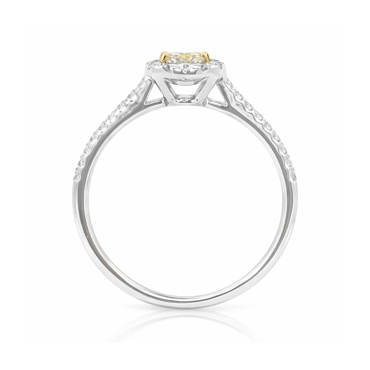 クッションシェイプ・ベリーライトイエローダイヤモンドリング 0.845ct CGL VS-1 ダイアモンド枠画像
