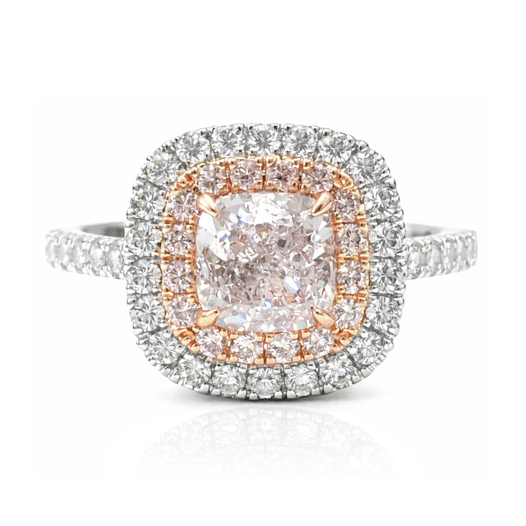 18K ピンクダイヤモンドリング 1.177ct Light Grayish Purplish Pink I1 クッション