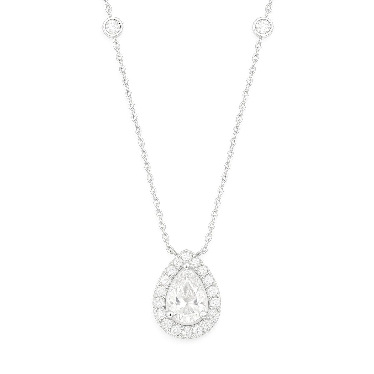 18K 無色F ダイヤモンド ペンダント ネックレス ペアカット - 1.322ct