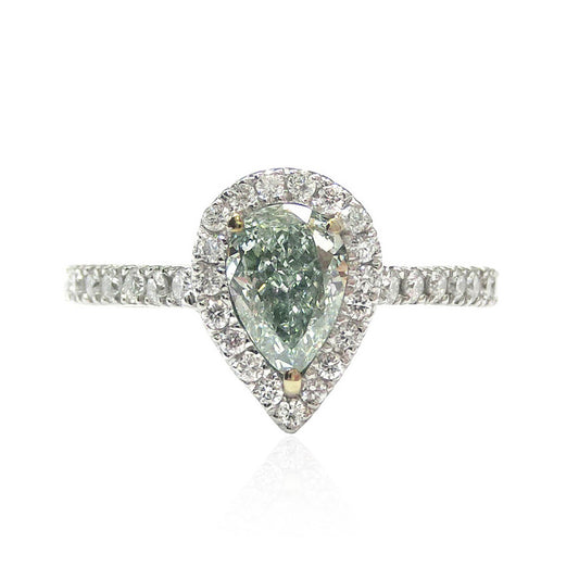 Mael Pear Light Bluish Green Diamond Ring - 1.108ct