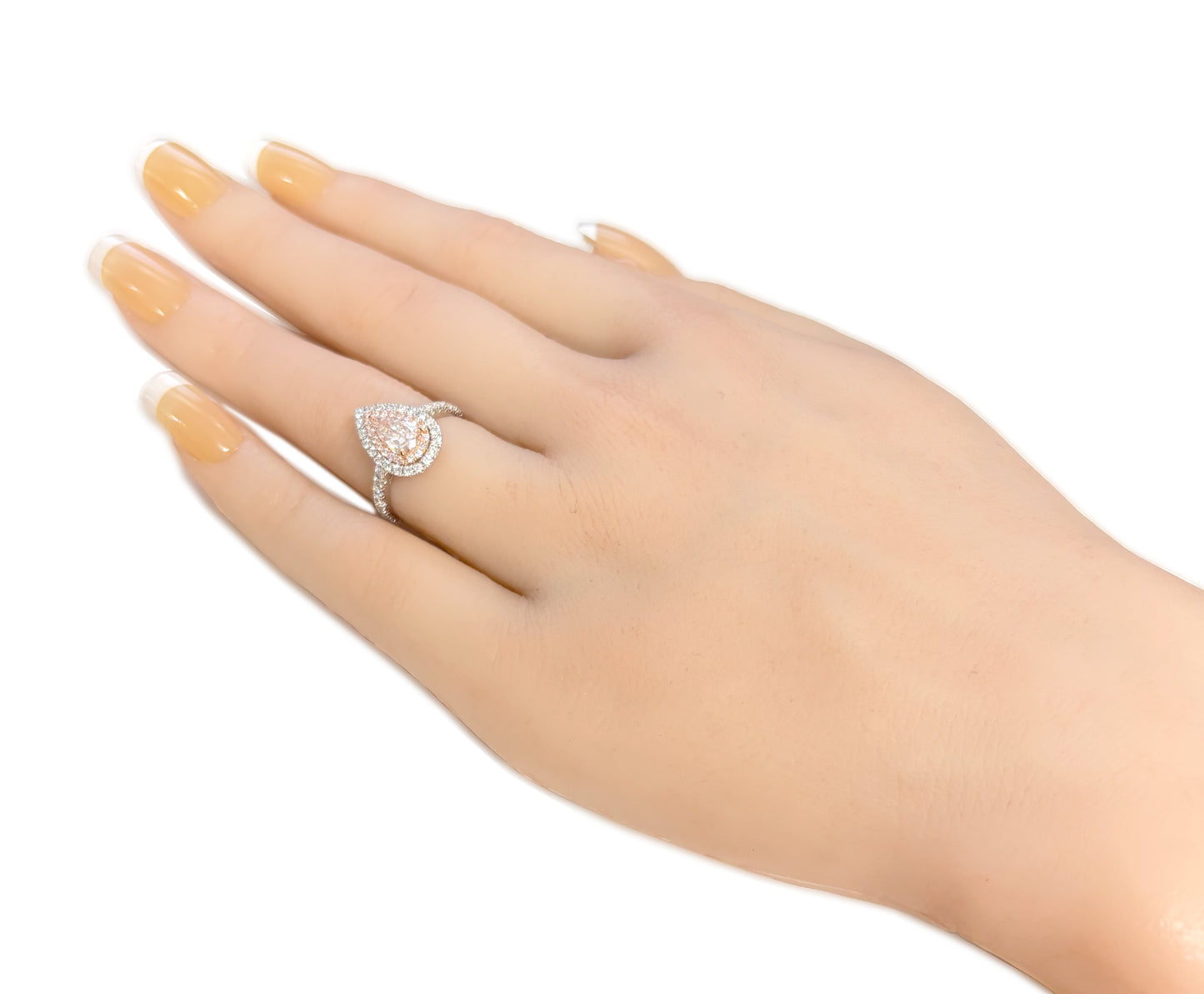 18KWG ピンクダイヤモンドリング 1.155ct Light Orangy Pink SI1 ペア