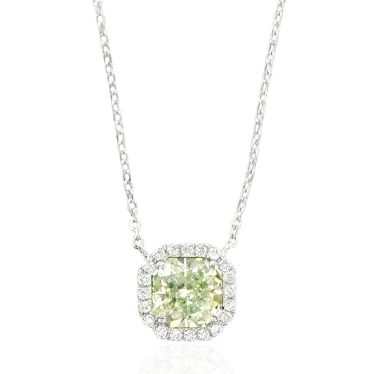  Mael Radiant Light Yellow Green Diamond Pendant Necklace - 1.248ct